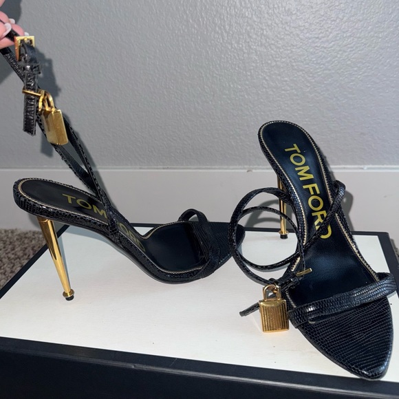 Tom Ford Shoes - TOM FORD LAMINATED NAPPA LEATHER PADLOCK POINTY SANDAL